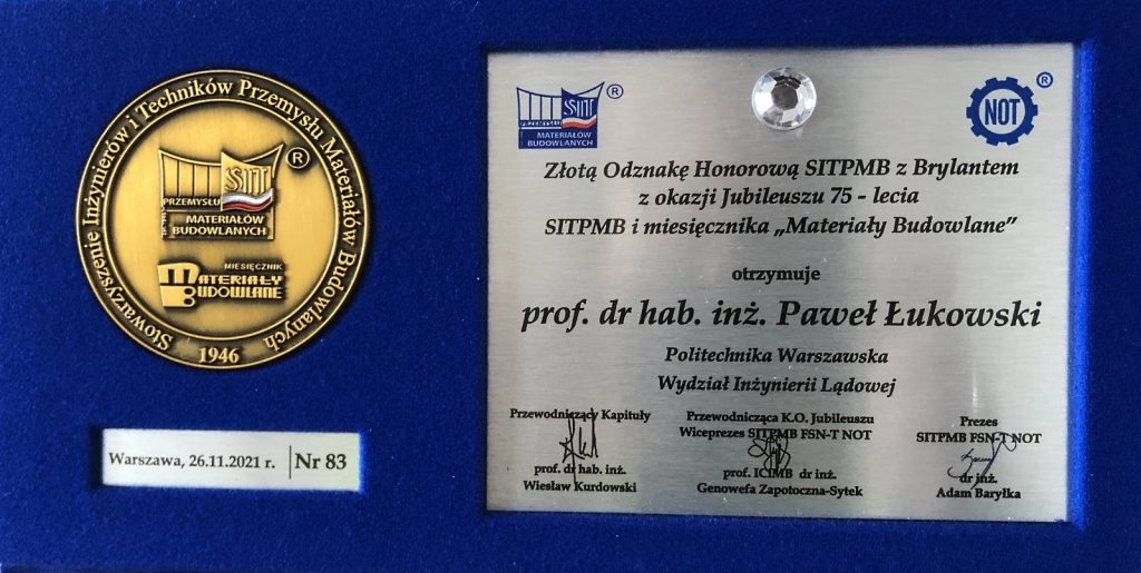 Złota Odznaka Honorowa SITPMB z Brylantem - Paweł Łukowski